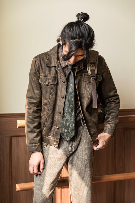 Men's retro American style leather jacket Ami Khaki motorcycle jacket, loose short aviator leather jacket