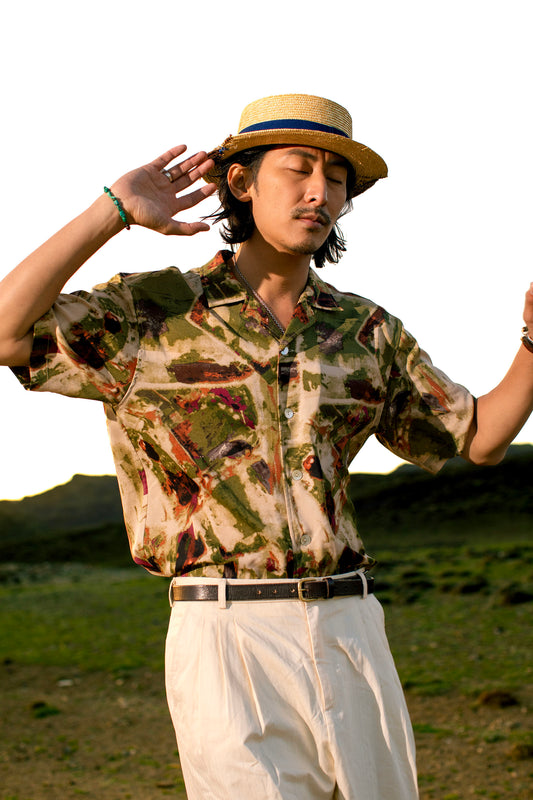 British retro Cuban collar short-sleeved shirt for men Vintage casual loose short-sleeved shirt