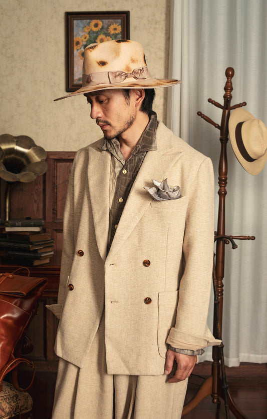 British style retro wool suit jacket for men Business formal casual double-breasted suit jacket