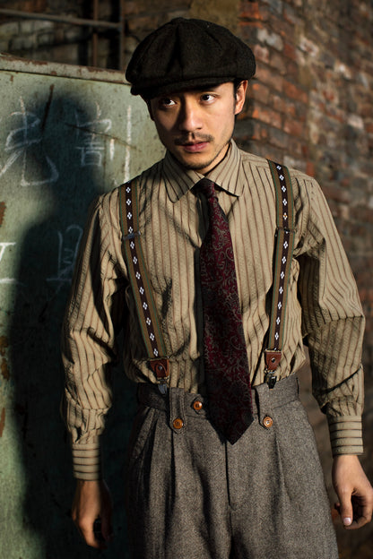 British retro style striped suit shirt men's seersucker non-iron anti-wrinkle business slim long-sleeved shirt