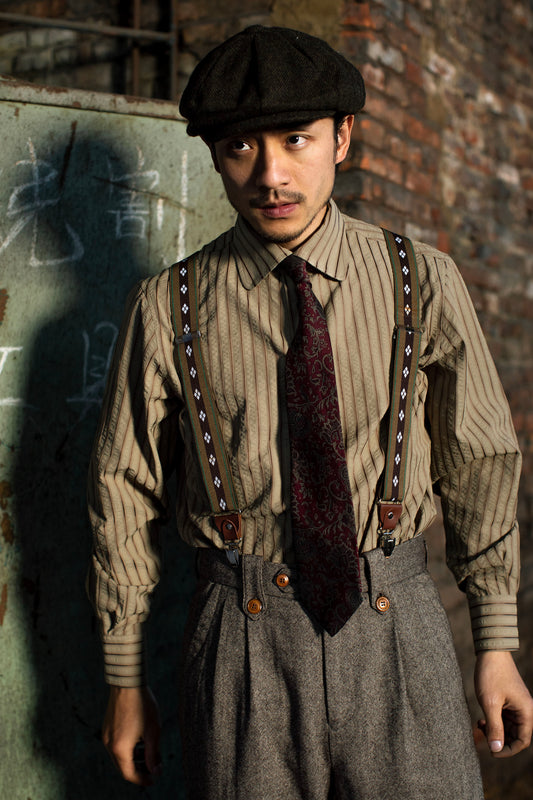 British retro style striped suit shirt men's seersucker non-iron anti-wrinkle business slim long-sleeved shirt