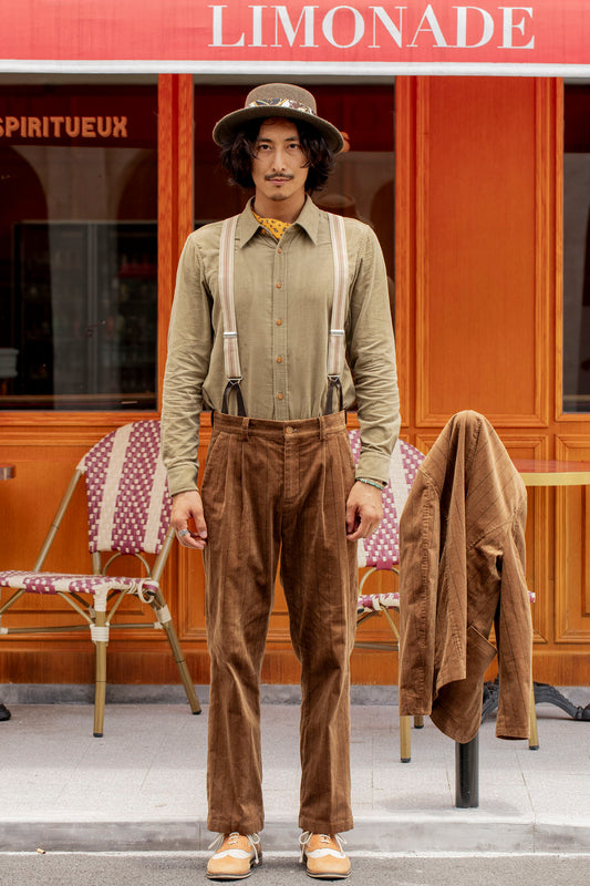 British retro style corduroy loose trousers men striped business casual straight suit trousers