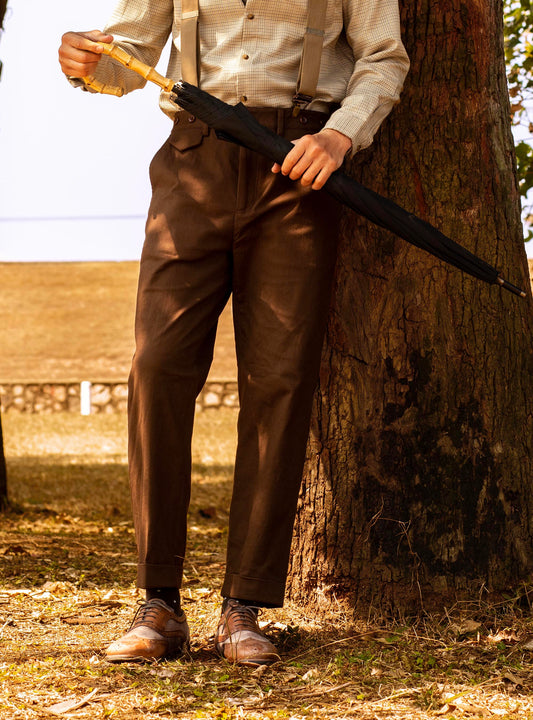American retro style straight leg nine-point trousers for men Ami Khaki workwear casual slim coffee color nine-point trousers