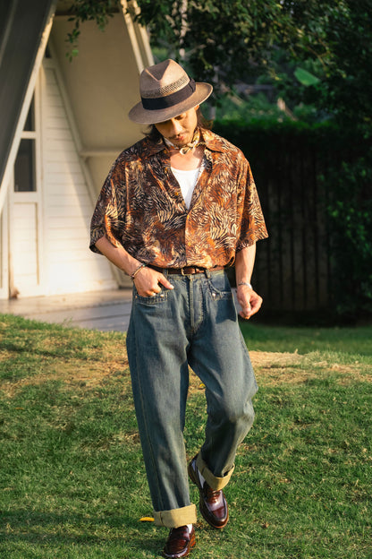 Retro yuppie style Baroque print shirt men's light Hawaiian handsome casual loose short-sleeved shirt