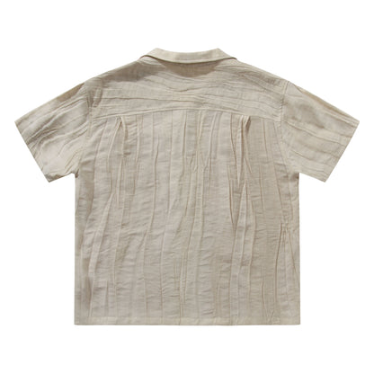 British retro style linen short-sleeved shirt for men Plaid business casual loose polka dot shirt