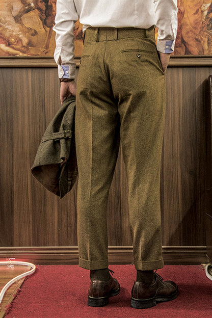 SOARIN original British retro wool trousers men's vintage style Gurga casual straight high waist suit nine-point trousers
