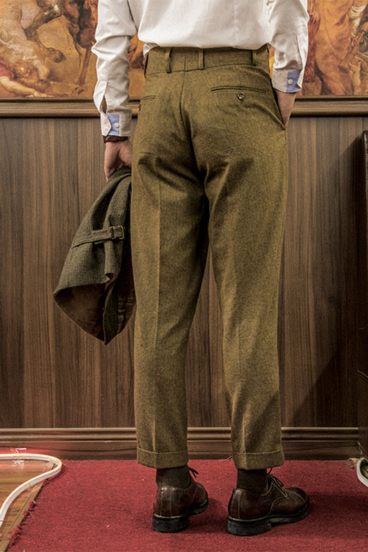 SOARIN original British retro wool trousers men's vintage style Gurga casual straight high waist suit nine-point trousers