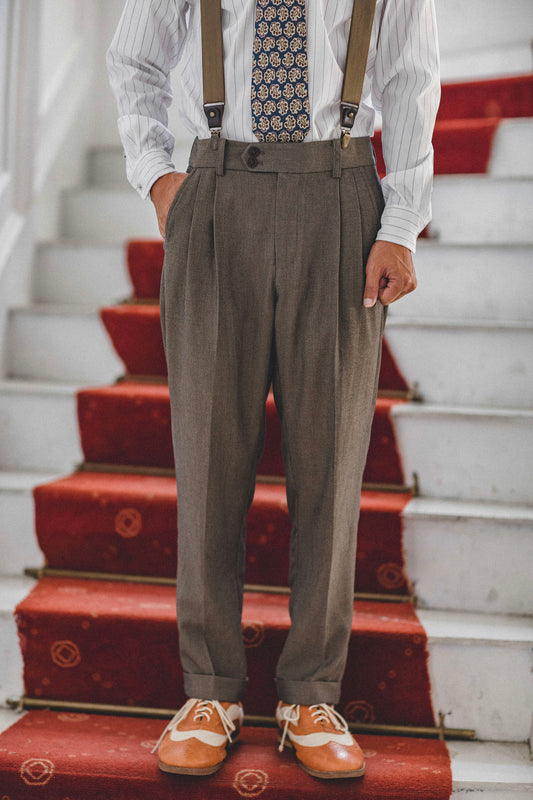 British retro slim-fit suit pants for men, high-end double pleat business casual tapered nine-point trousers