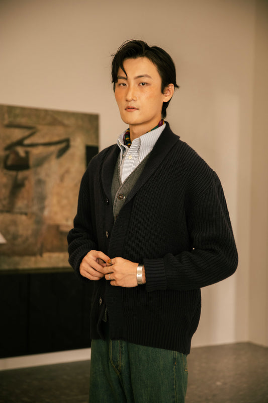 Italian Naples shawl collar sweater for men Heavy warm business gentleman knitted cardigan jacket