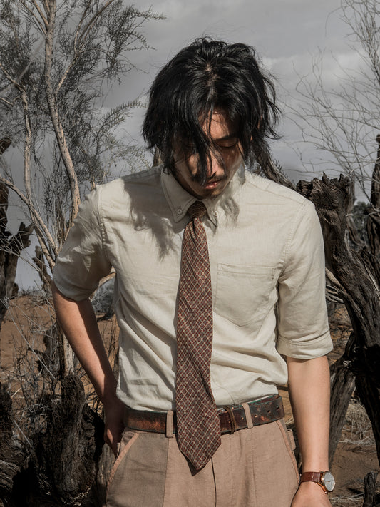 Retro British style linen short-sleeved shirt for men, yuppie business casual cotton and linen short-sleeved shirt