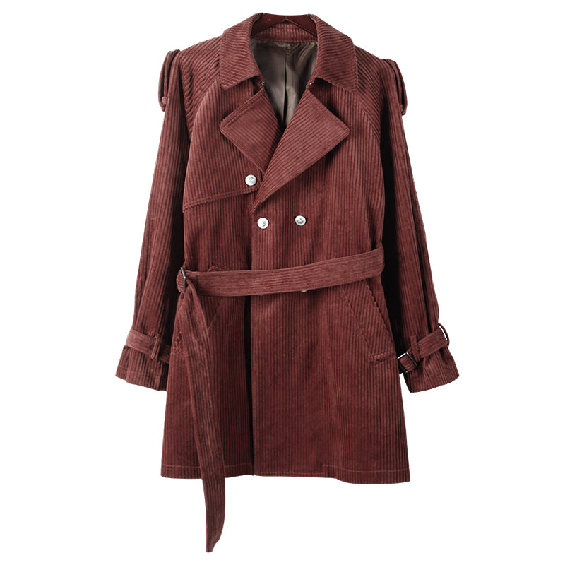 British style retro mid-length coat for men Winter corduroy casual loose trench coat