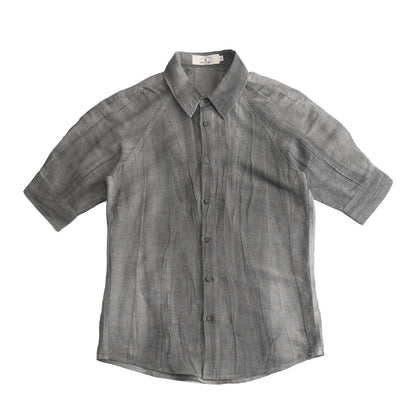 British retro style linen short-sleeved shirt for men, yuppie pleated thin casual five-point sleeve shirt
