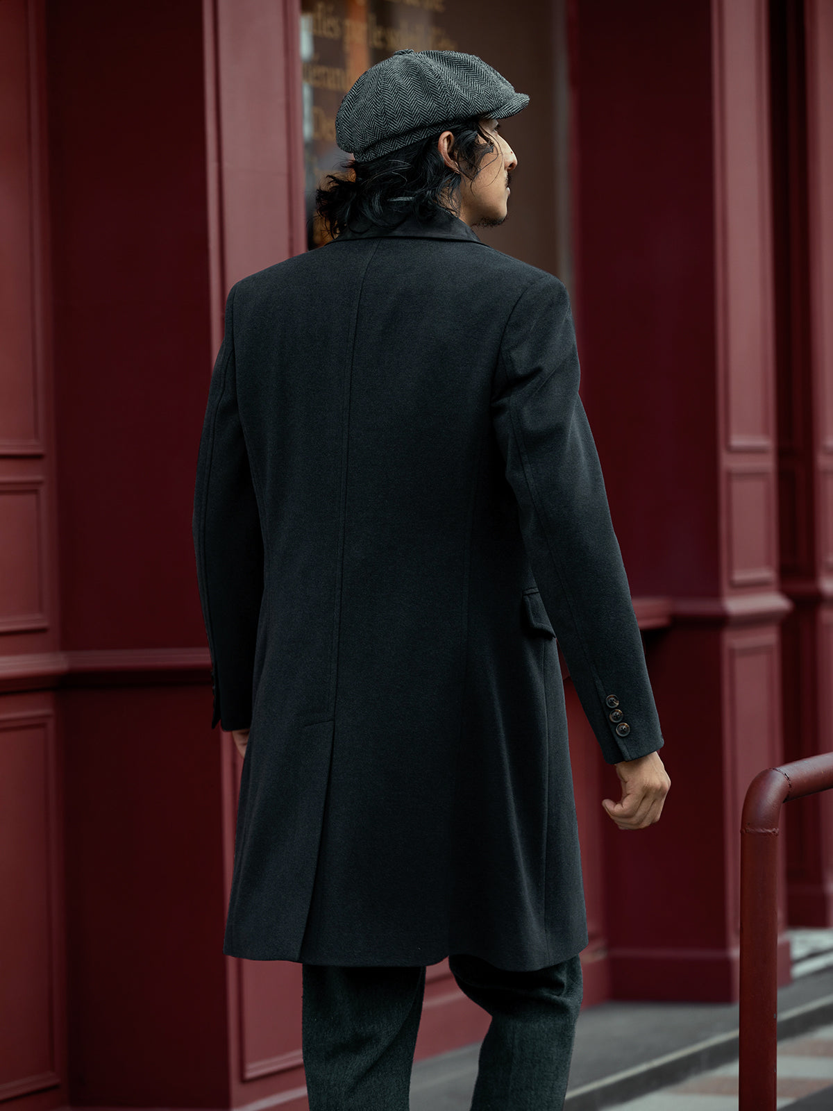 British style retro woolen mid-length coat for men knee-length slim trench coat for winter