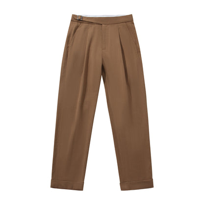Italian Naples plaid trousers men's retro style business gentleman casual straight nine-point trousers