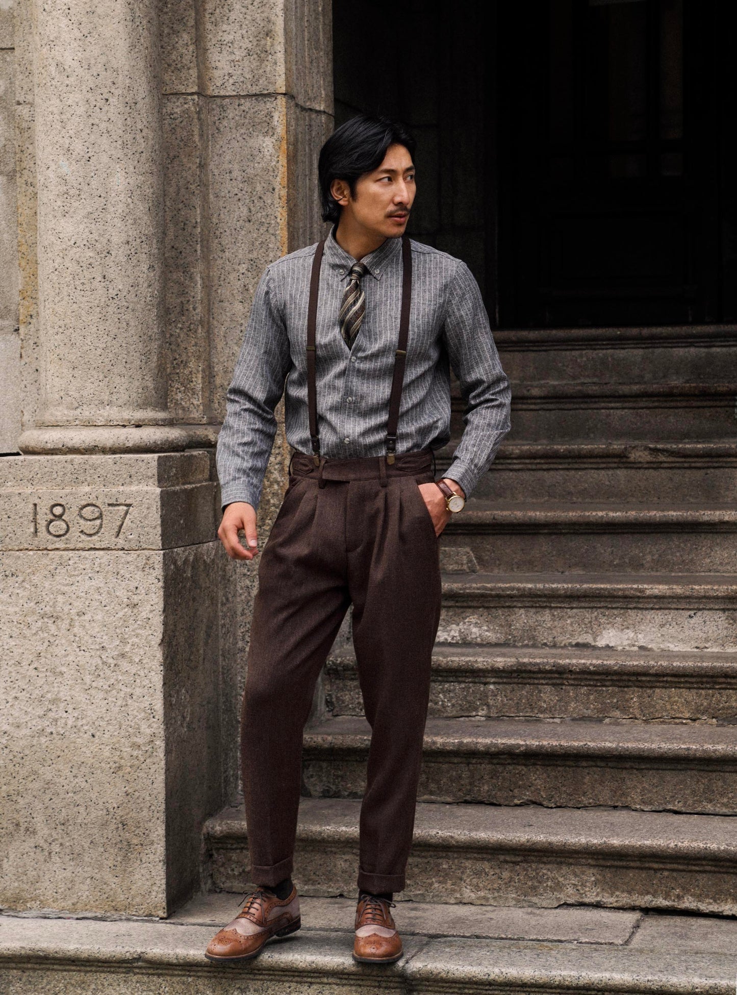 SOARIN original retro style Naples trousers men Italian autumn and winter drape casual slim fit nine-point trousers