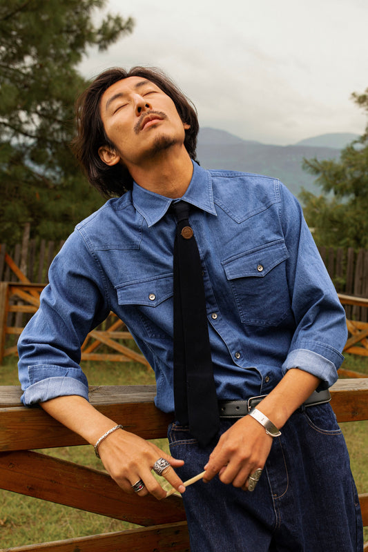 American retro style workwear denim shirt men's Ami Khaki autumn and winter heavy casual long-sleeved shirt jacket