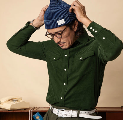 SOARIN【三色】美式复古工装灯芯绒长袖衬衫男冬季保暖双口袋衬衣