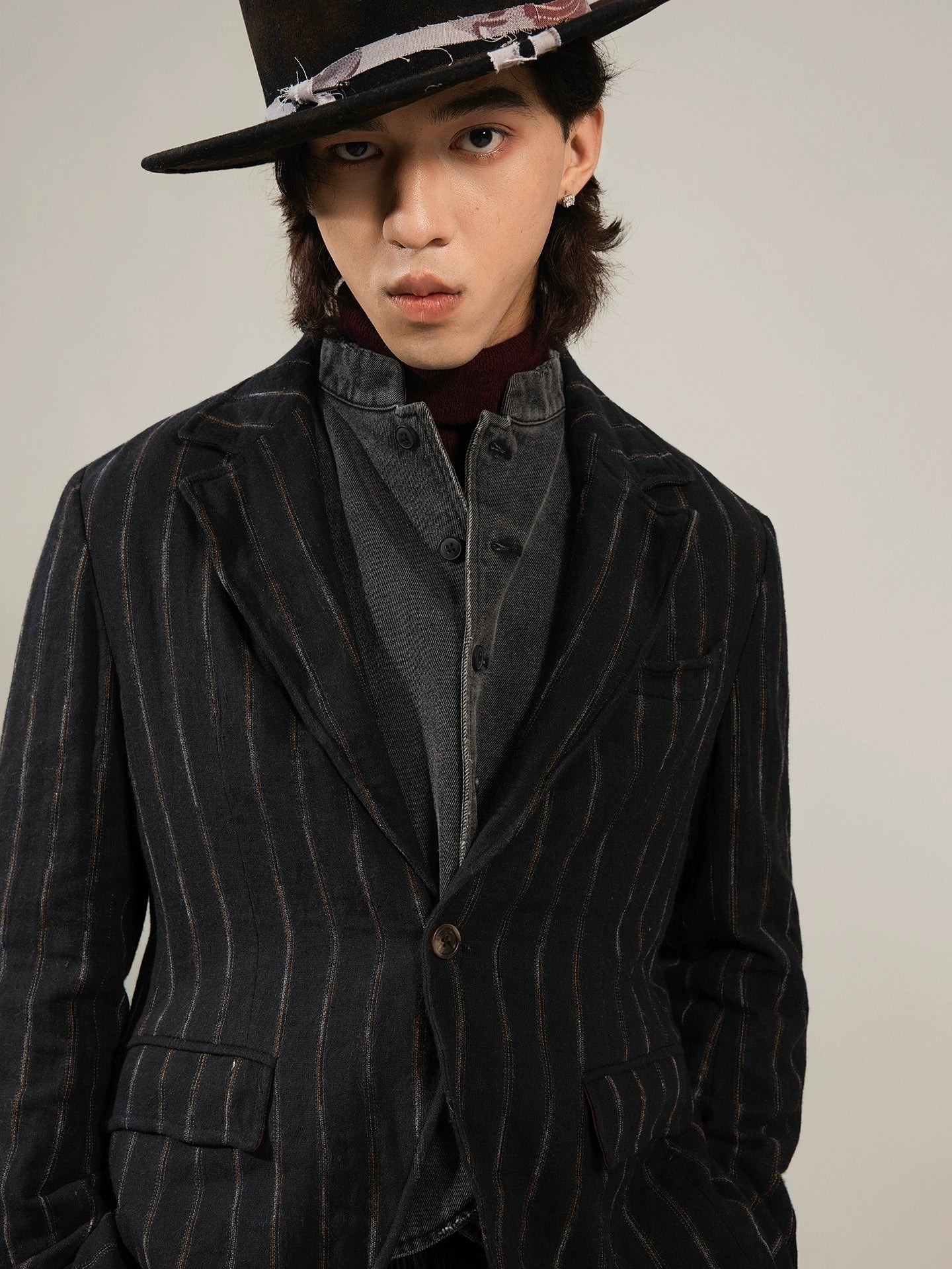 SOARIN【金属丝定型条】原创设计条纹西装外套男痞帅商务休闲西服