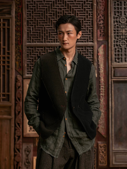 SOARIN Gai Yu Xia Series Slim Fit Wool Blend Asymmetric Deconstructed Vest  DCZ233TB31