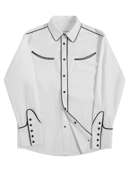 SOARIN美式复古西部风工装长袖衬衫男重磅阿美咔叽休闲设计感衬衣