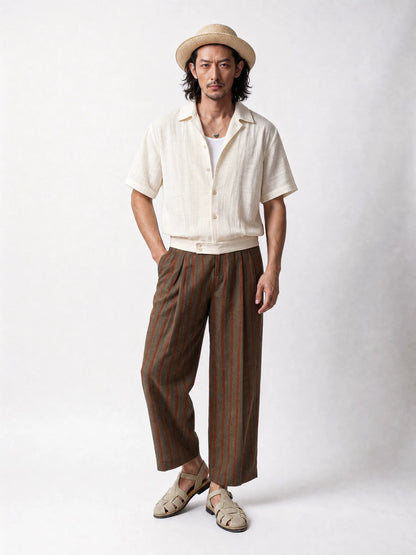 SOARIN Casual Vintage Regular Fit Cotton Linen Blend Short Sleeve Shirt YAOZ262TC525K