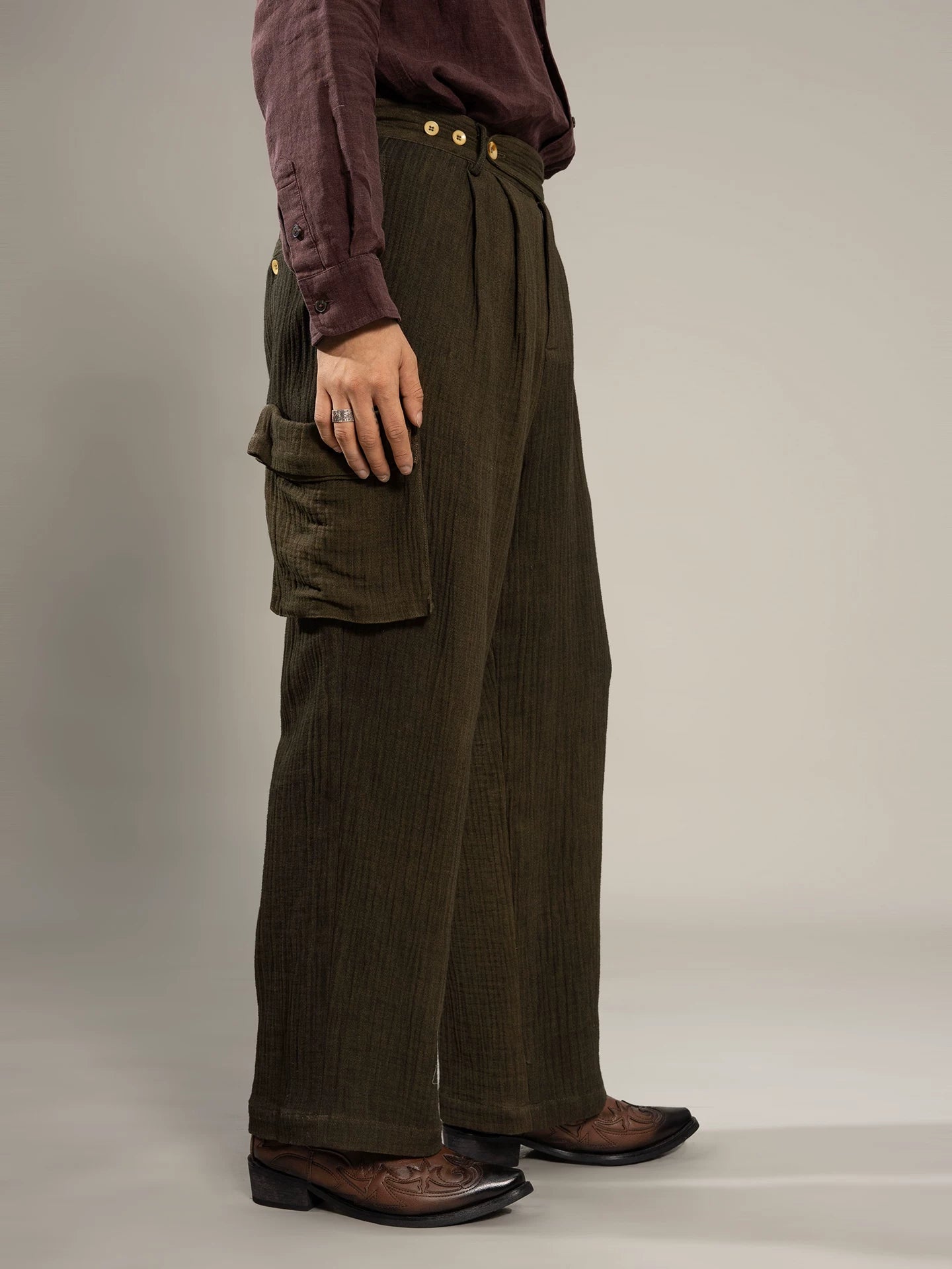 SOARIN WORLD Gai Yu Xia Series Relaxed Fit Linen Cotton Blend Trousers DCZ243TF197