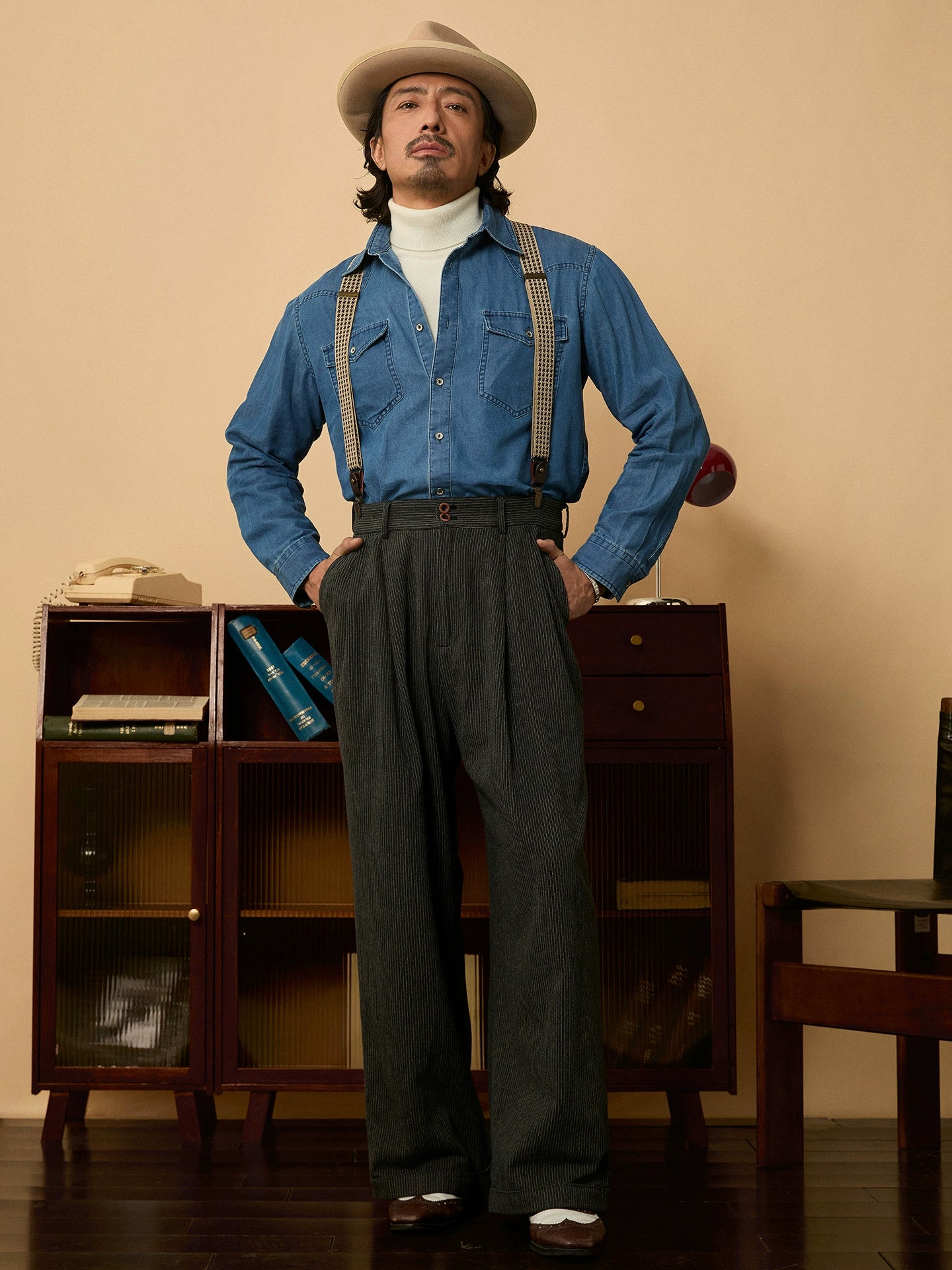 SOARIN美式复古工装牛仔衬衫男阿美咔叽秋冬重磅休闲长袖衬衣外套