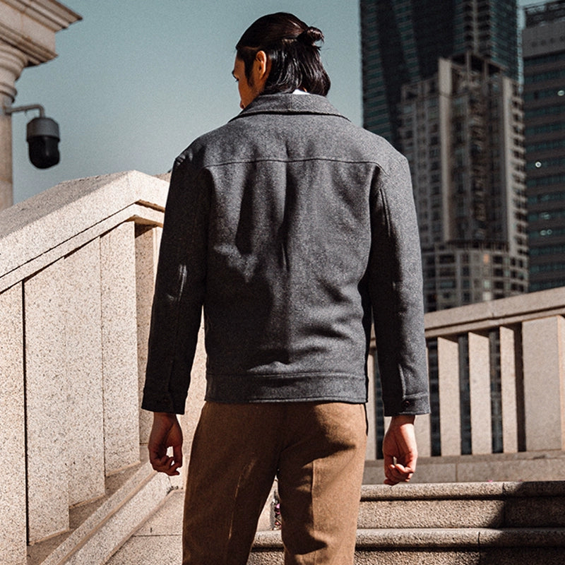 SOARIN英伦风复古青果领夹克男 冬季羊毛呢商务休闲修身短款外套