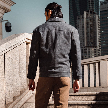 SOARIN英伦风复古青果领夹克男 冬季羊毛呢商务休闲修身短款外套