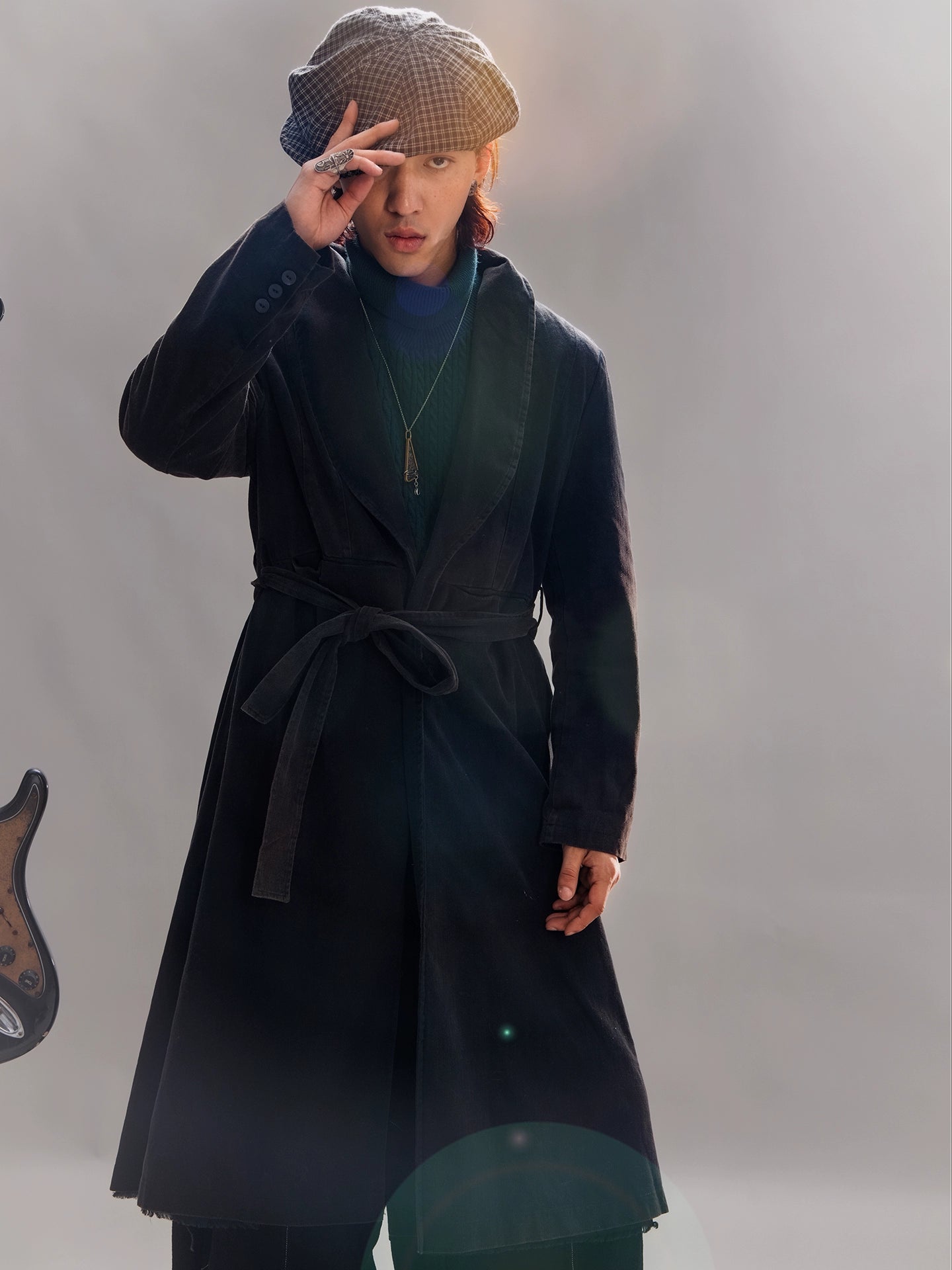 SOARIN【做旧黑】独立复古青果领大衣男新中式休闲中长款风衣外套