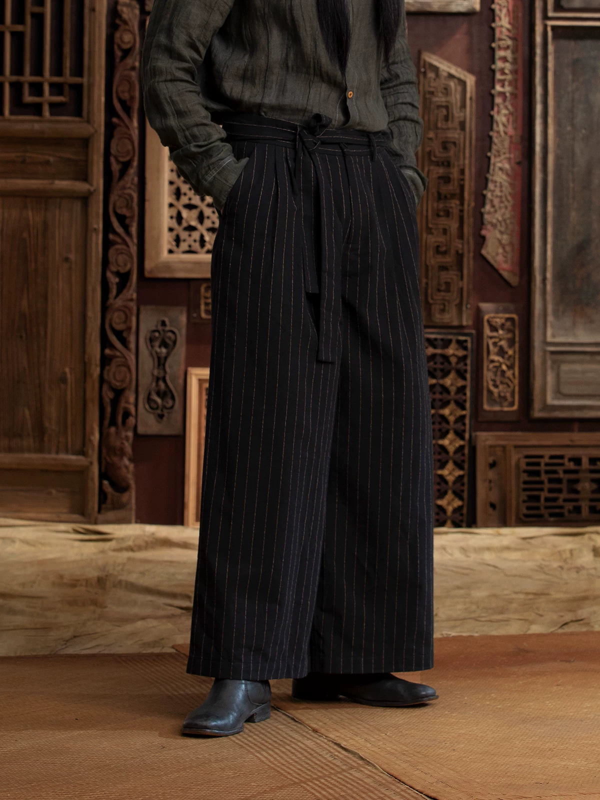 SOARIN WORLD Gai Yu Xia Heritage Series Relaxed Fit Striped Blend Wide-Leg Trousers DCZ233TF92