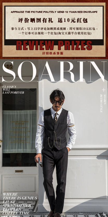 SOARIN British Retro Slim Fit Pinstripe Woolen Suit Vest  DY63B02