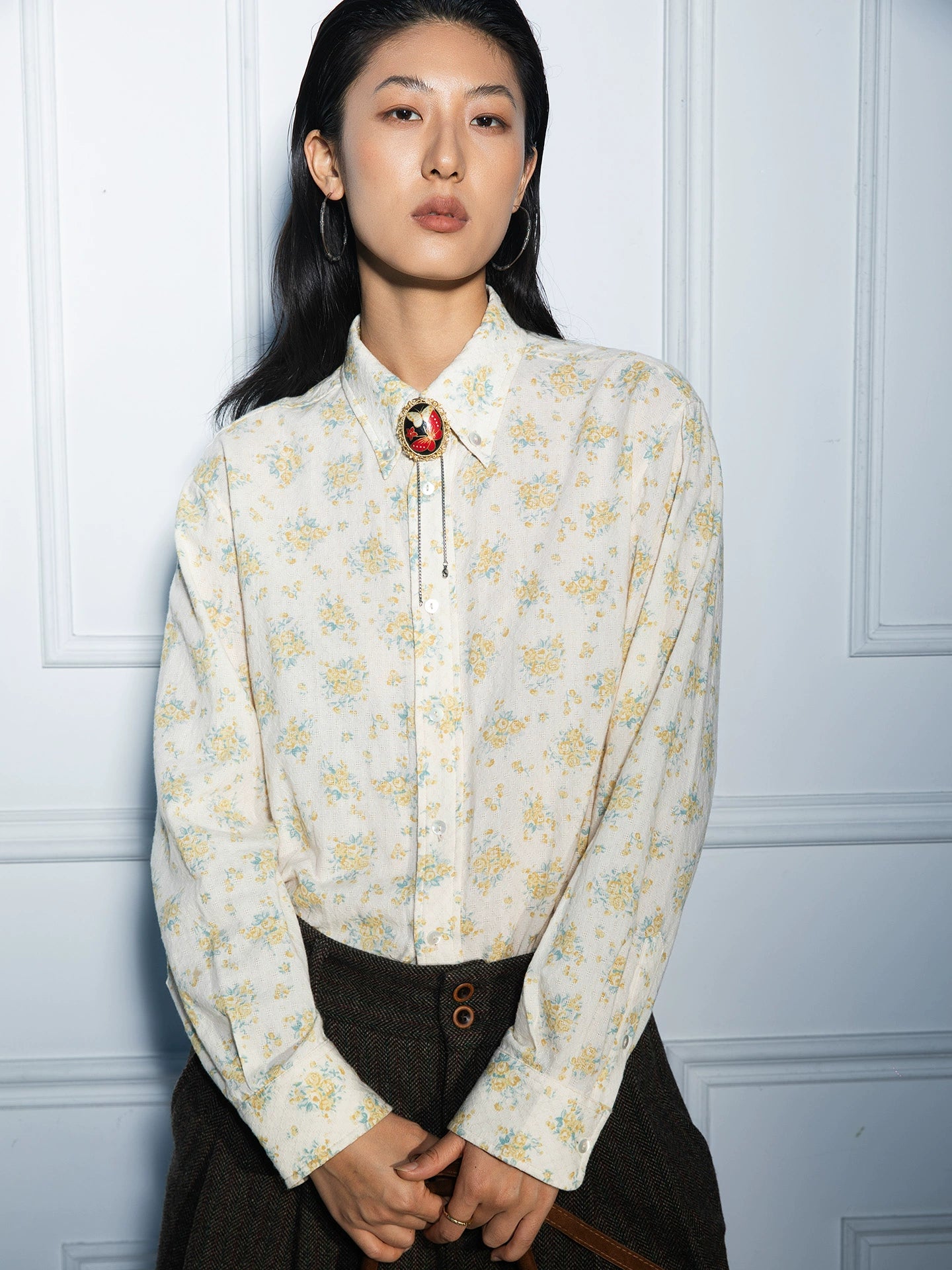 SOARIN复古意式印花长袖衬衫男 雅痞高级感中性风休闲碎花衬衣