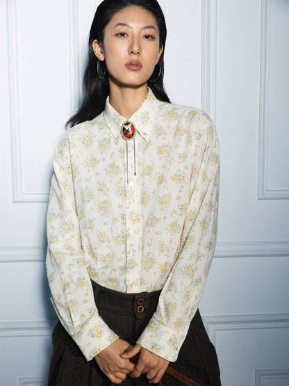 SOARIN复古意式印花长袖衬衫男 雅痞高级感中性风休闲碎花衬衣