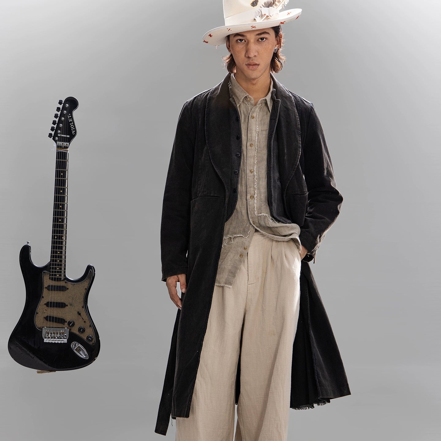 SOARIN【做旧黑】独立复古青果领大衣男新中式休闲中长款风衣外套