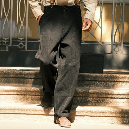 SOARIN Gentleman Vintage Wide Leg Cotton Corduroy Suspenders Trousers Z213F480
