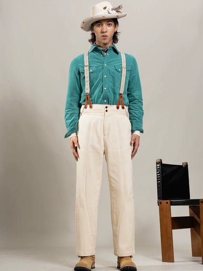 SOARIN Gentleman Vintage Wide Leg Cotton Corduroy Suspenders Trousers Z213F480