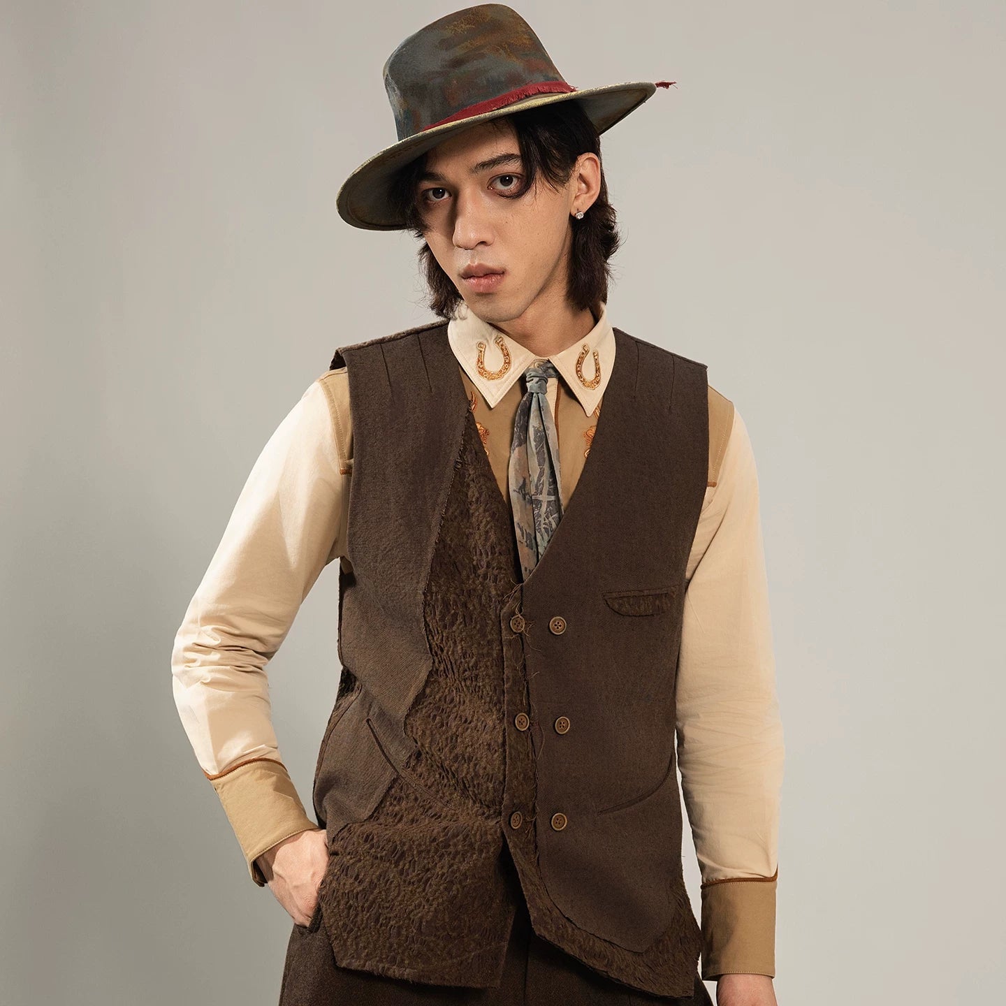 SOARIN Gai Yu Xia Series Tailored Slim Fit Cotton Linen Blend Asymmetric Vest DCZ253TB105