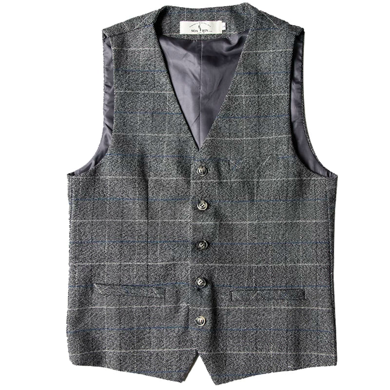 SOARIN British Retro Slim Fit Windowpane Plaid Woolen Suit Vest  DY63B11