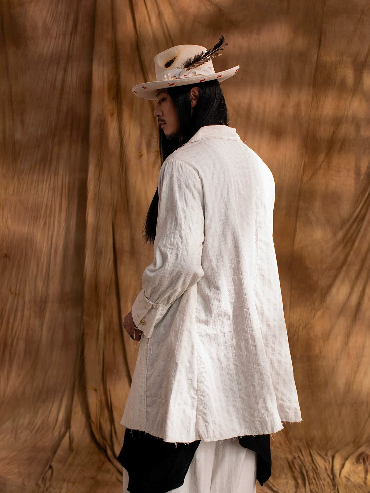 SOARIN WORLD GAI YU XIA Series Loose Fit Long Shirt Jacquard Linen Cotton Blend Long Sleeve Shirt DCZ233TC151