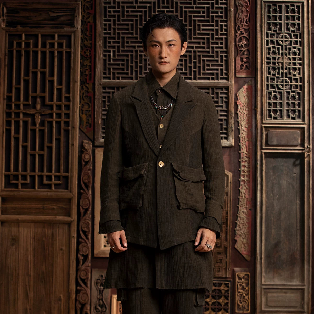 SOARIN WORLD gai yu xia Series Loose Silhouette Linen-Cotton Blend Layered Jacket DC243TXZ103