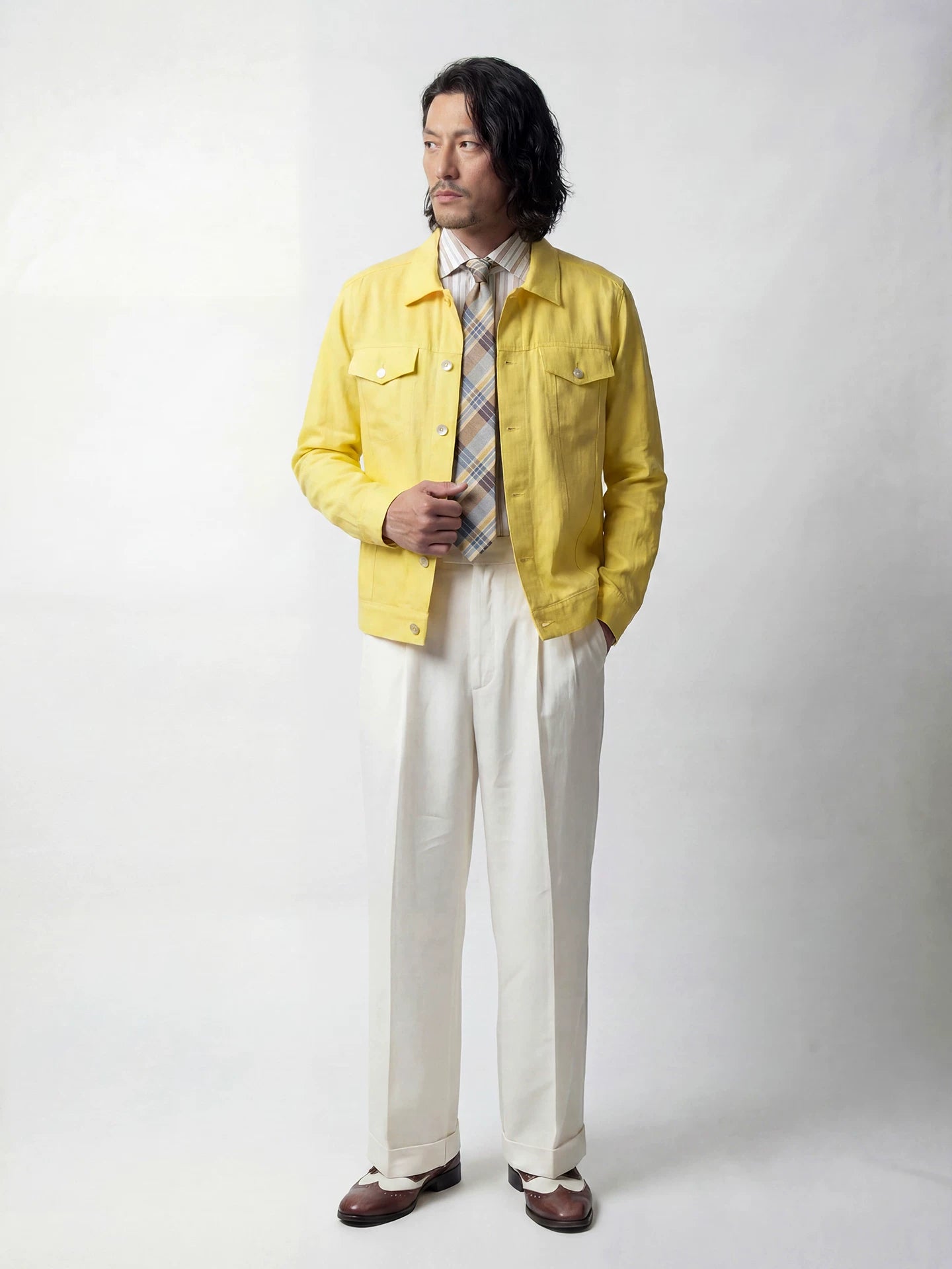 SOARIN Casual Vintage Regular Fit Lyocell Linen Blend Denim Style Jacket  YAOZ262TJ113