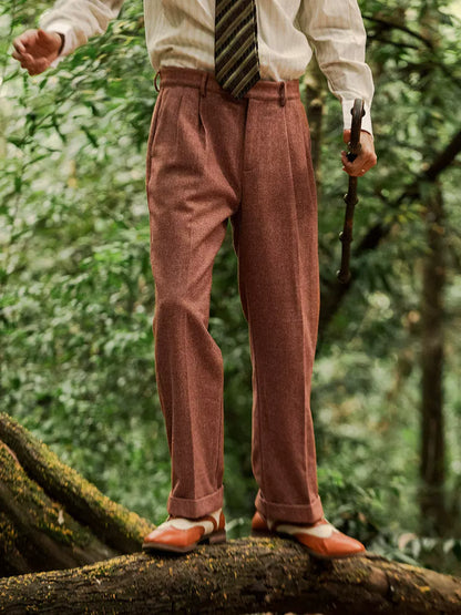SOARIN Retro Casual Straight Fit Herringbone Woolen Trousers JITZ2432F199