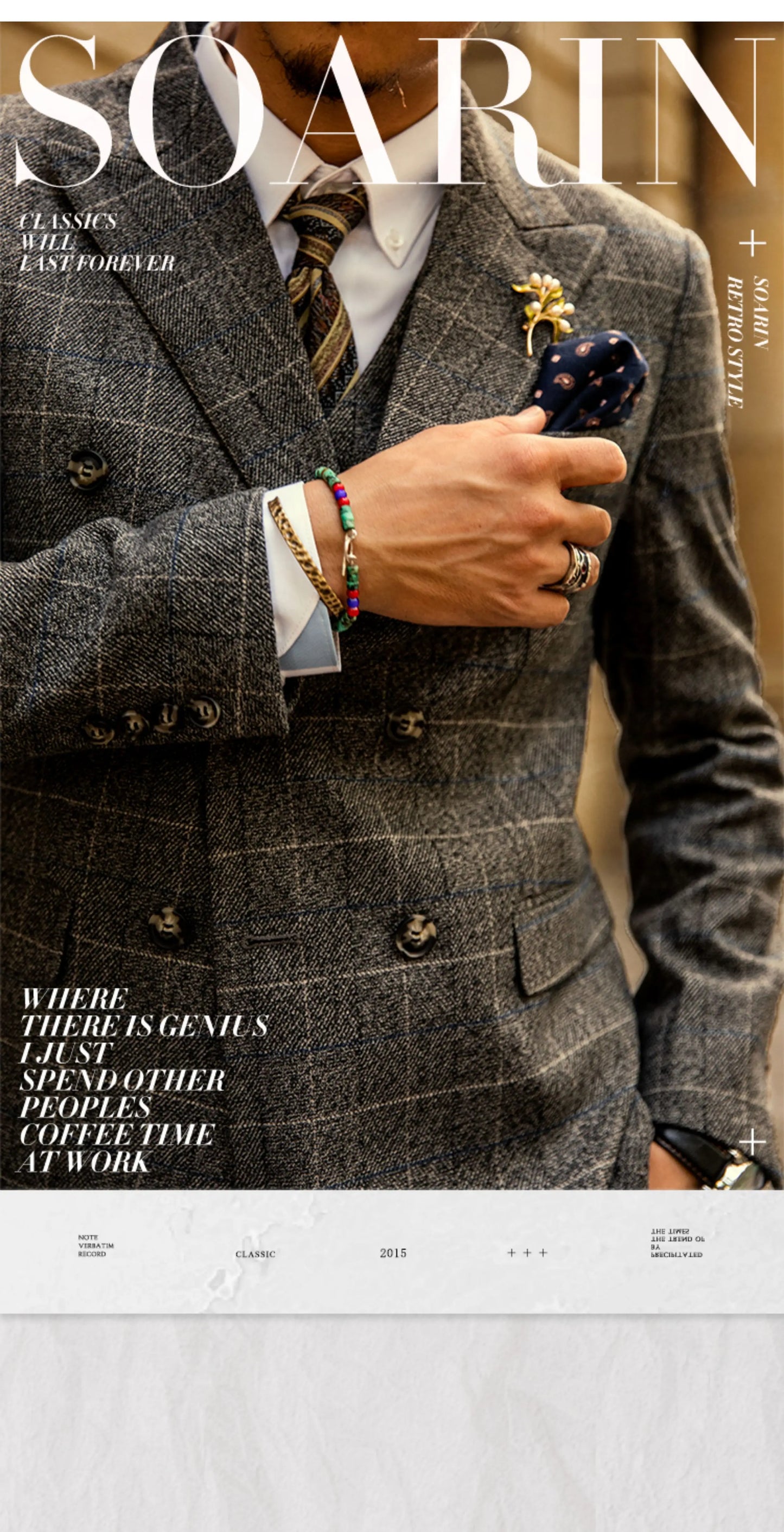 SOARIN British Retro Relaxed Fit Windowpane Plaid Woolen Double-Breasted Suit Jacket   DY63XZ12