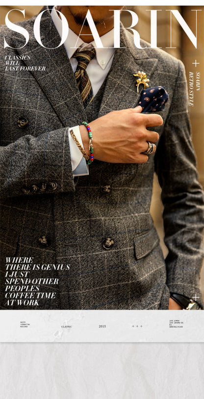 SOARIN British Retro Relaxed Fit Windowpane Plaid Woolen Double-Breasted Suit Jacket   DY63XZ12