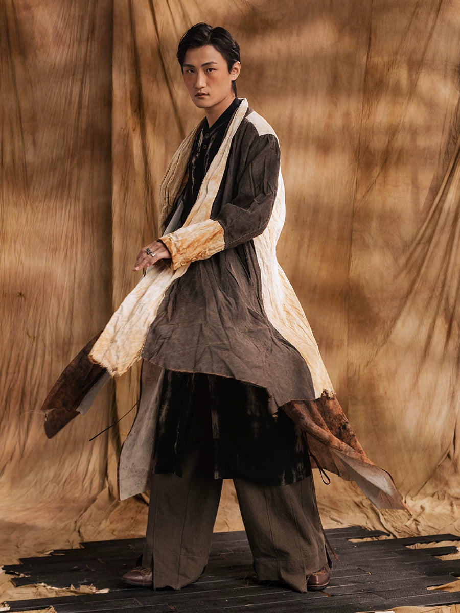 SOARIN WORLD Gai Yu Xia Neo-Oriental Heritage Asymmetric Gambiered Silk Trench Coat DCZ233TDY02