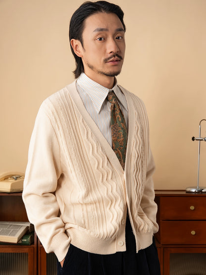 SOARIN意式绅装绞花毛衣男 高级感商务通勤休闲V领针织开衫外套冬