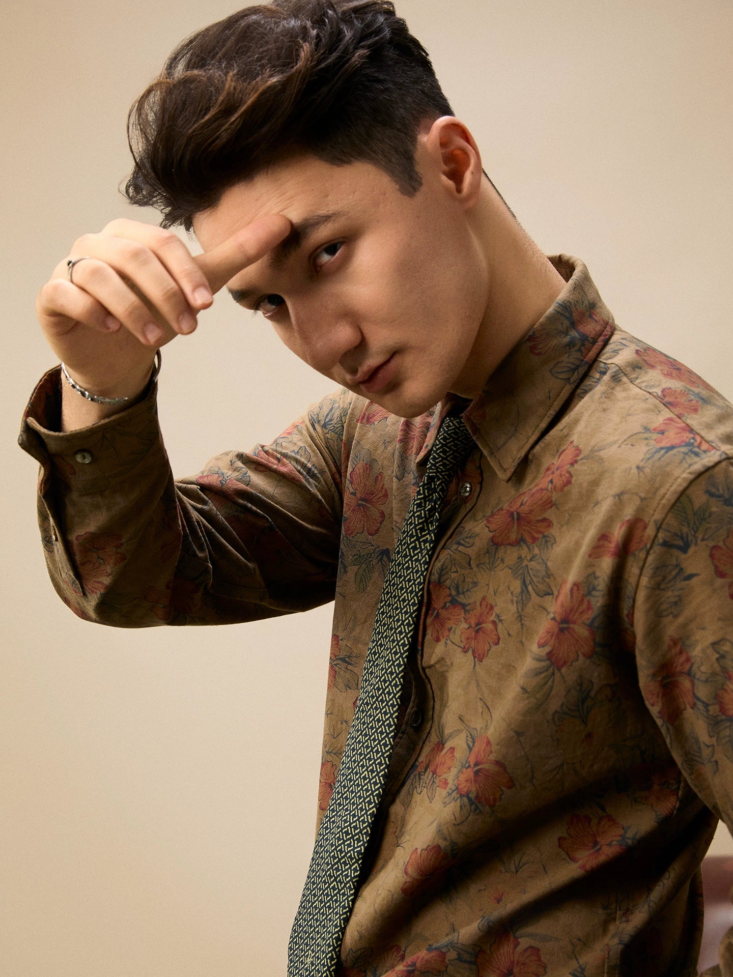 SOARIN复古老钱风印花长袖衬衫男高级感法式休闲雅痞玫瑰碎花衬衣