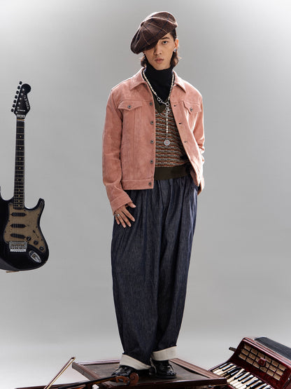 SOARIN美式工装鹿皮绒夹克男阿美咔叽机车服短款复古牛仔外套