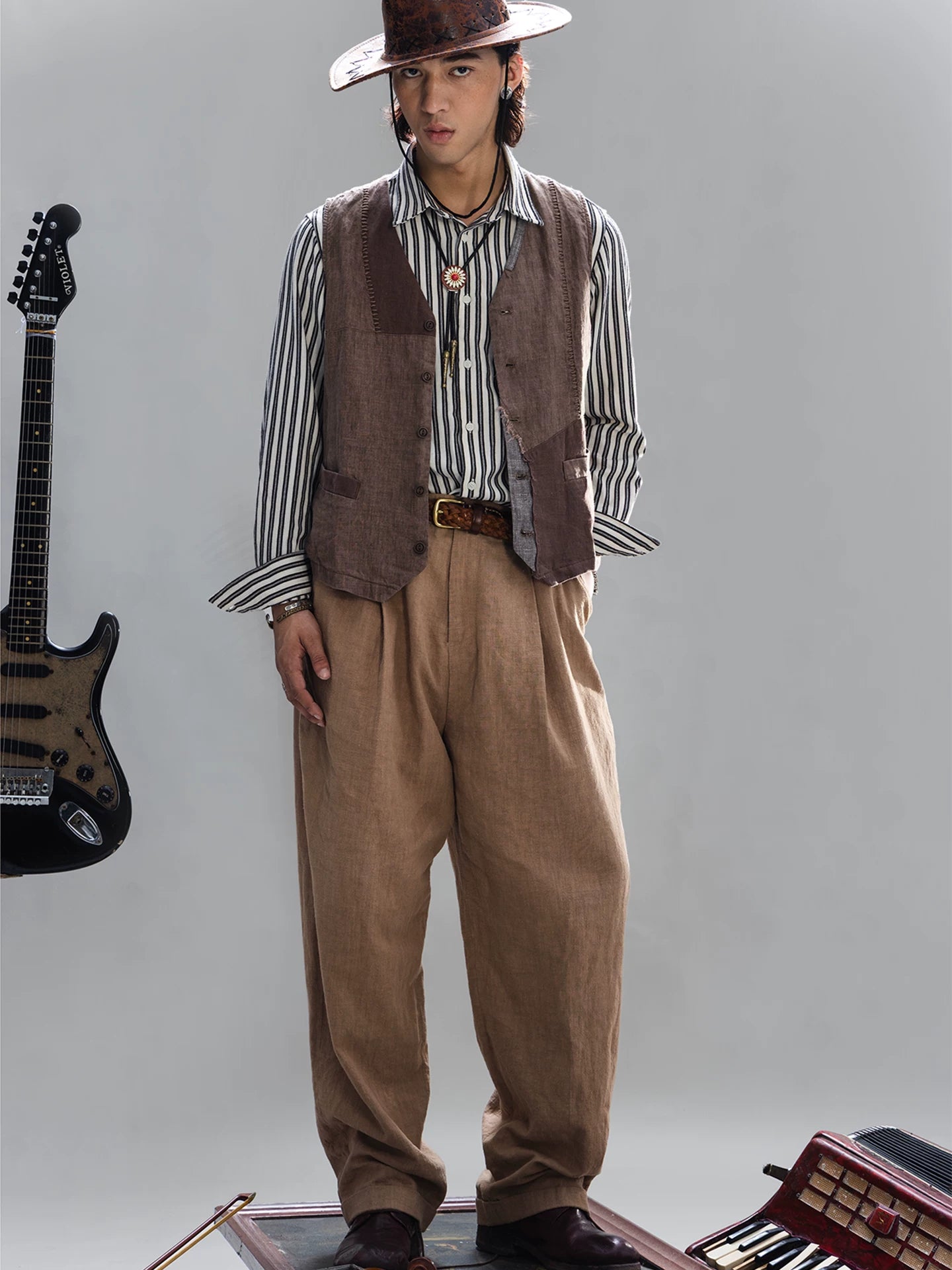 SOARIN WORLD Gai Yu Xia Series Slim Fit Linen Vest Z92B205